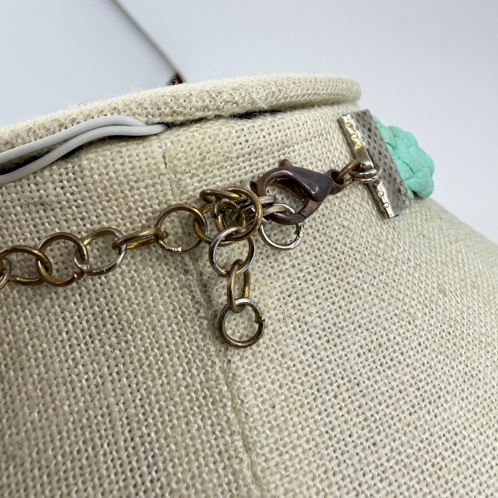 Turquoise Tone Blue Braided Statement Necklace Fringe Boho Festival Layer Gift - Picture 8 of 11